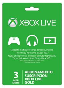 Suscripción Xbox Live Gold 3 Meses